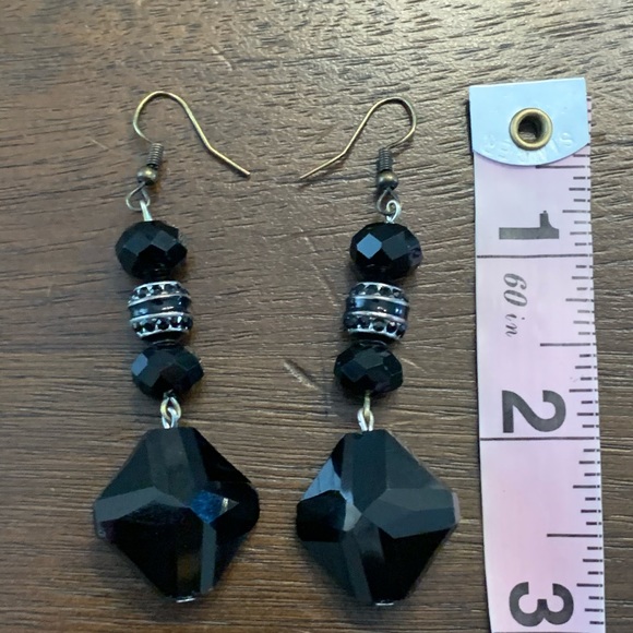 Black and Silver Glass Bead Earrings - Picture 4 of 4